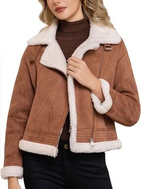 NWT Faux Shearing Faux Fur Lined Faux Leather Jacket